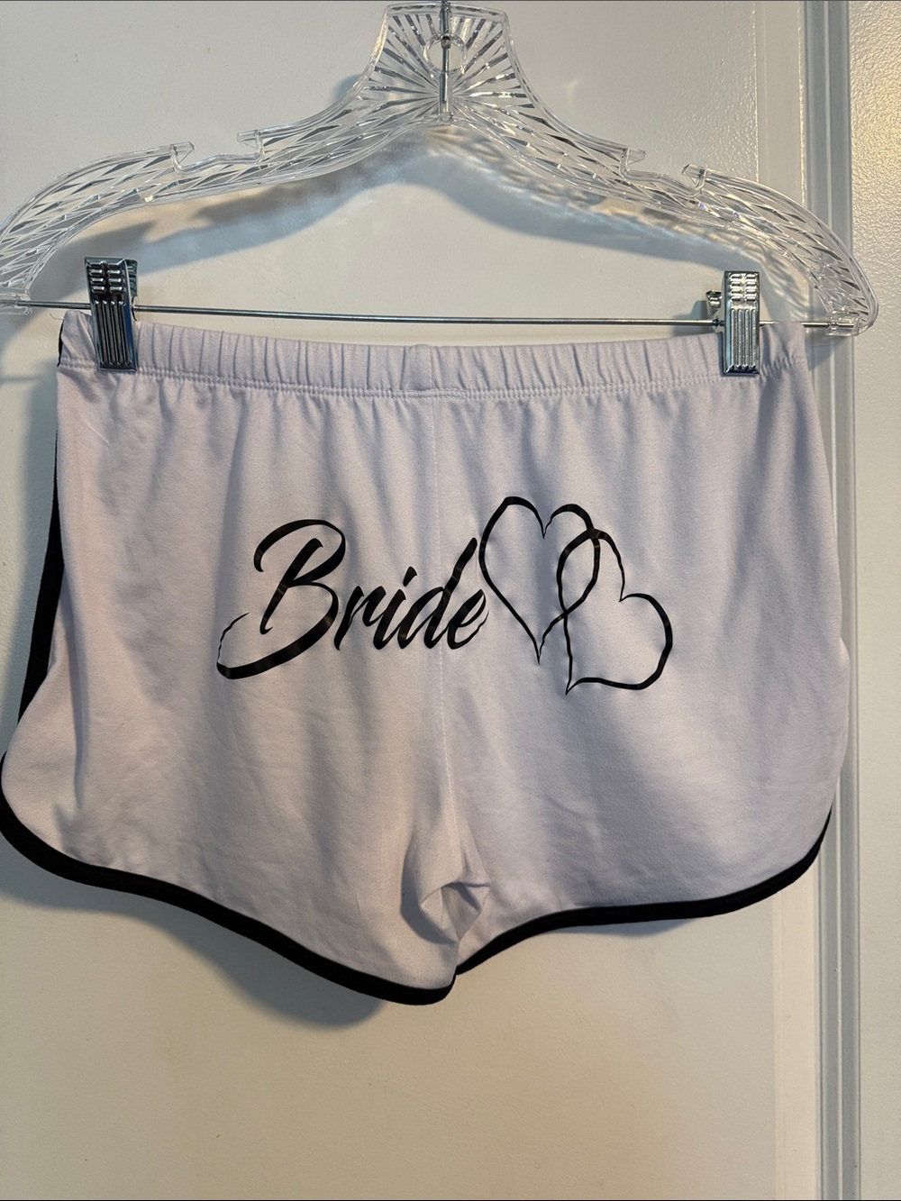 Bride White Lounge Shorts with Black Trim - Bridal Sleepwear
